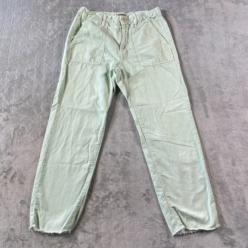 Mother Pants Women 26 Hedge Green The Shaker Chop Crop Fray‎ Straight Preppy